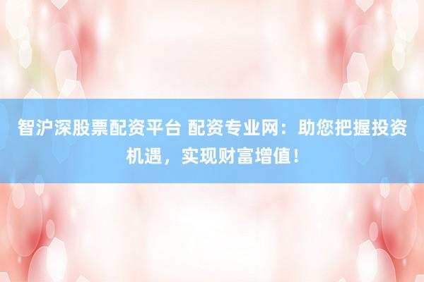 智沪深股票配资平台 配资专业网：助您把握投资机遇，实现财富增值！