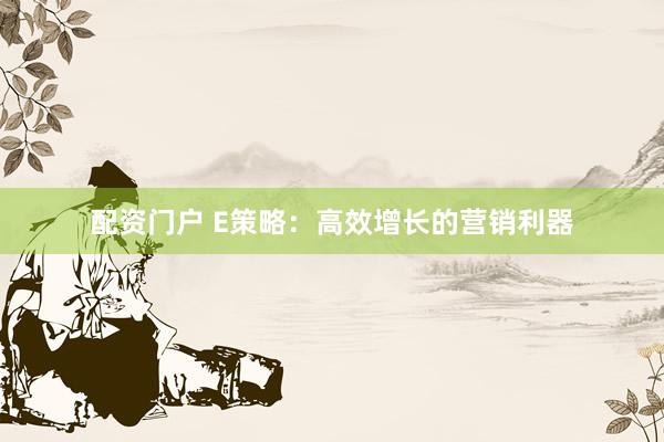 配资门户 E策略：高效增长的营销利器