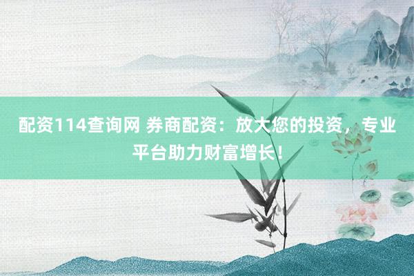 配资114查询网 券商配资：放大您的投资，专业平台助力财富增长！