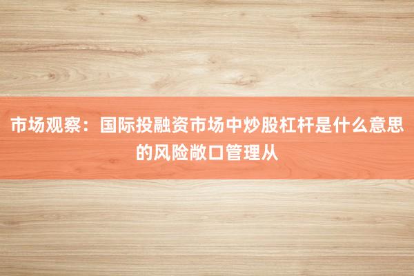 市场观察:国际投融资市场中炒股杠杆是什么意思的风险敞口管理从