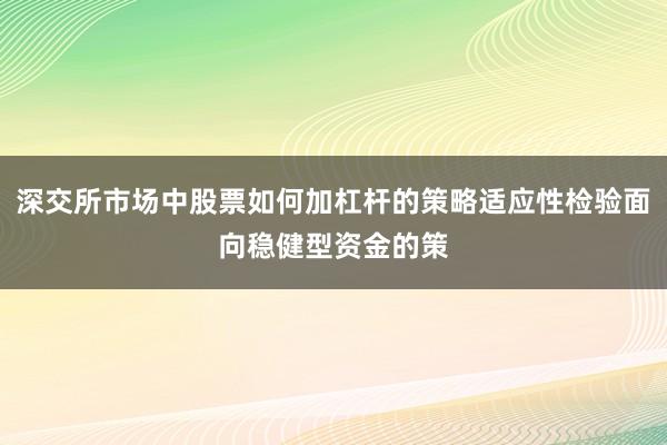 深交所市场中股票如何加杠杆的策略适应性检验面向稳健型资金的策