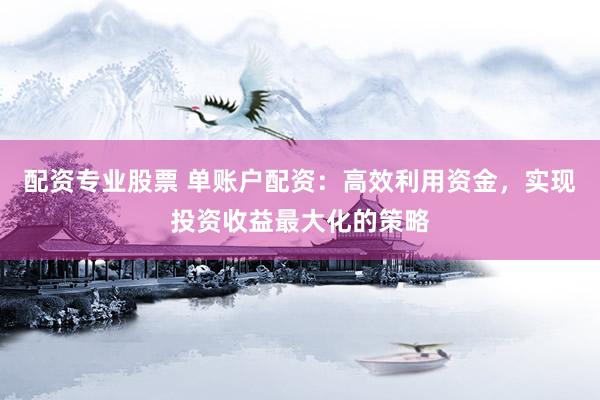 配资专业股票 单账户配资:高效利用资金,实现投资收益最大化的策略