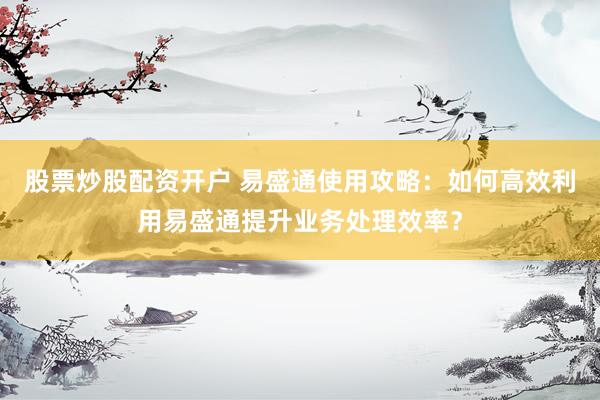 股票炒股配资开户 易盛通使用攻略：如何高效利用易盛通提升业务处理效率？