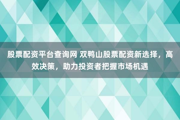 股票配资平台查询网 双鸭山股票配资新选择，高效决策，助力投资者把握市场机遇